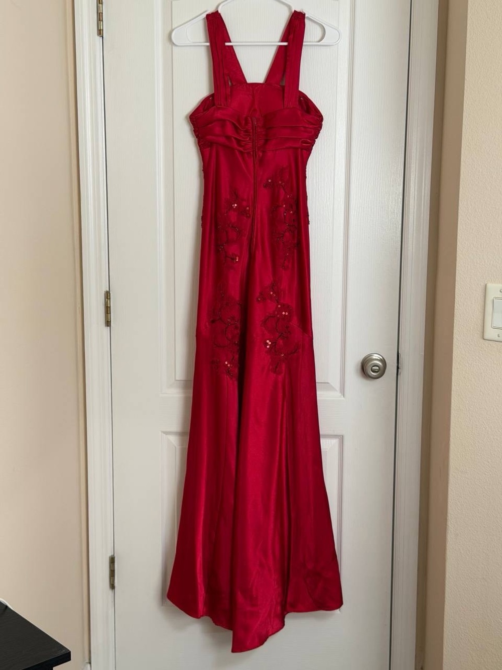Masquerade Red Satin Embroidered Maxi Dress Y2K Fairy Prom Formal Dress Size 3/4